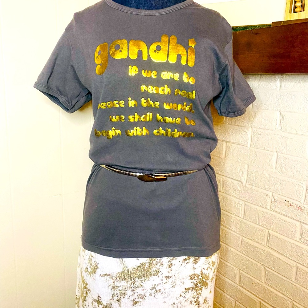 Gandhi Tee, American Apparel, Gray & Gold, Size L - Picture 2 of 3